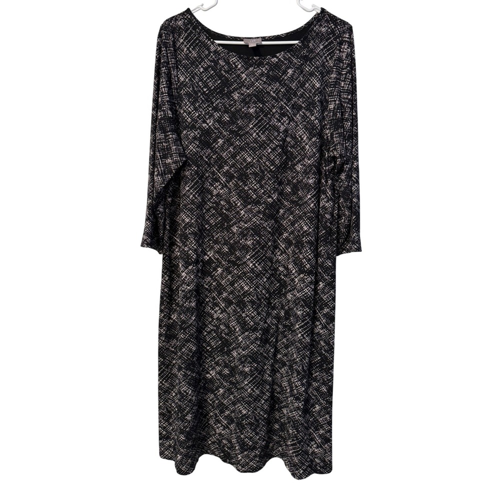 J. Jill Shift Dress Women L Black White Crosshatch 3/4 Sleeve